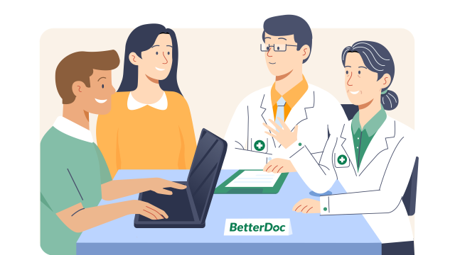 Illustration von Ärzten und Patienten.