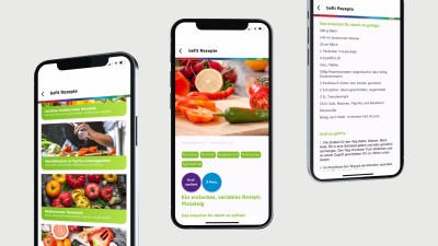 Bosch BKK App auf drei Smartphone Bildschirmen