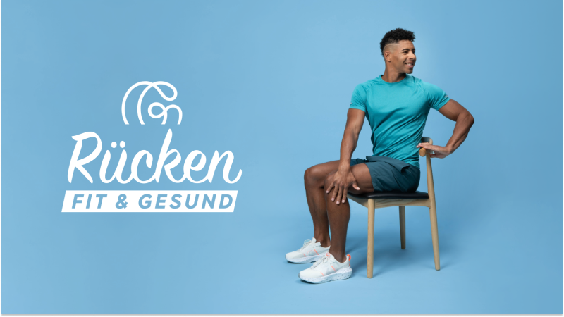 Mann macht Dehnübung für den Rücken auf einem Stuhl