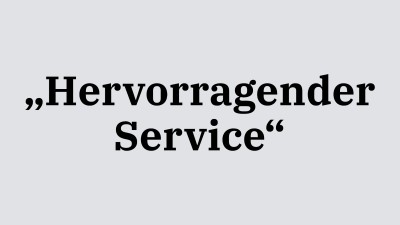 Auf grauem Hintergrund steht "Hervorragender Service"