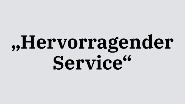 Auf grauem Hintergrund steht "Hervorragender Service"