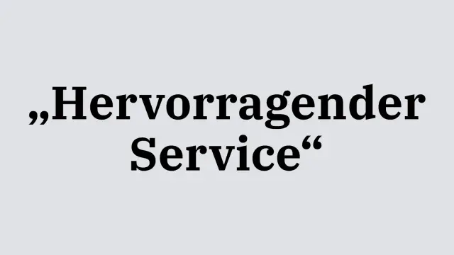 Auf grauem Hintergrund steht "Hervorragender Service"
