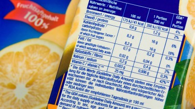Nährwerttabelle auf Lebensmitteln